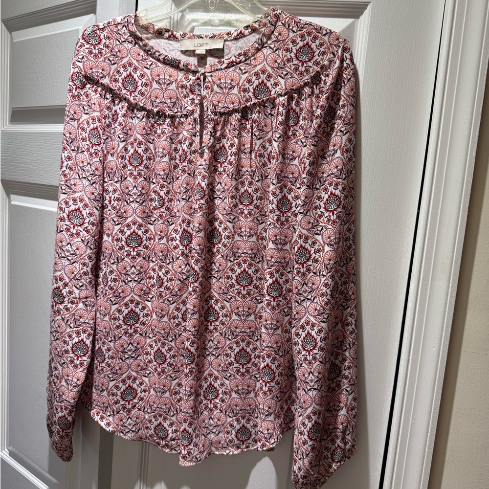 LOFT Red Ruffled Peter Pan Collar Blouse